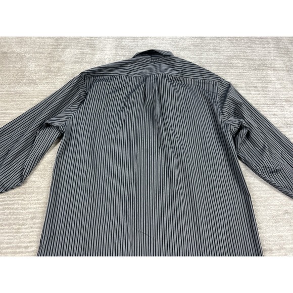 Vintage Stafford Shirt Men 16.5 32-33 Black Gray Striped End On End Cotton Blend - Picture 8 of 12
